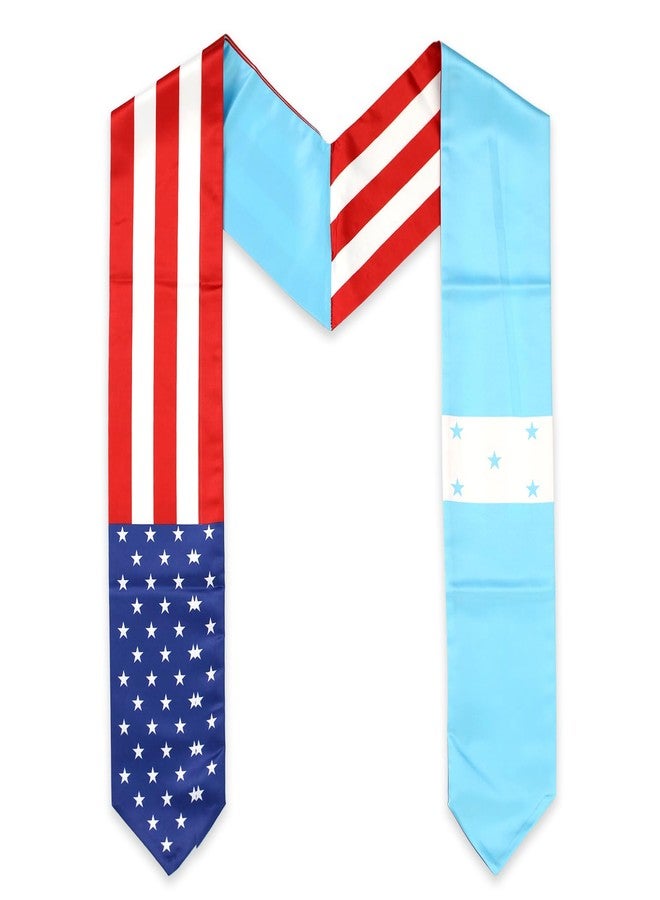 LLBFHH USA And Honduras Flag Graduation Stole, Satin Embroidery Graduation Sash for International Students, 72 Inch Length. - Image 1
